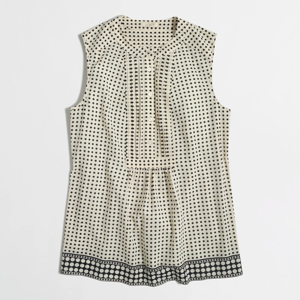 J. Crew Factory Printed Dot Tuxedo Sleeveless Top - Black & Off-white, 12